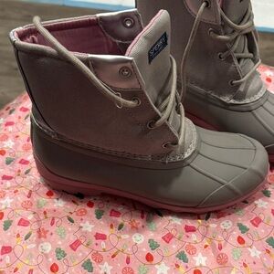 Sperry Gray and Pink Waterproof Boots